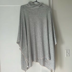 Lou & Grey poncho turtleneck, super soft, grey with cream/blush satin detail